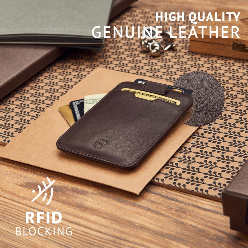 Vaultskin CHELSEA Mens RFID Blocking Slim Leather Card Wallet - Minimalist Front Pocket Cardholder in Brown - Image 3